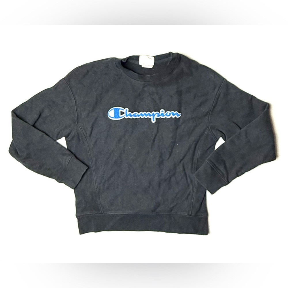 Vintage Champion Small Reverse Weave Sweatshirt Spell Out Heavy Black Y2K 90s